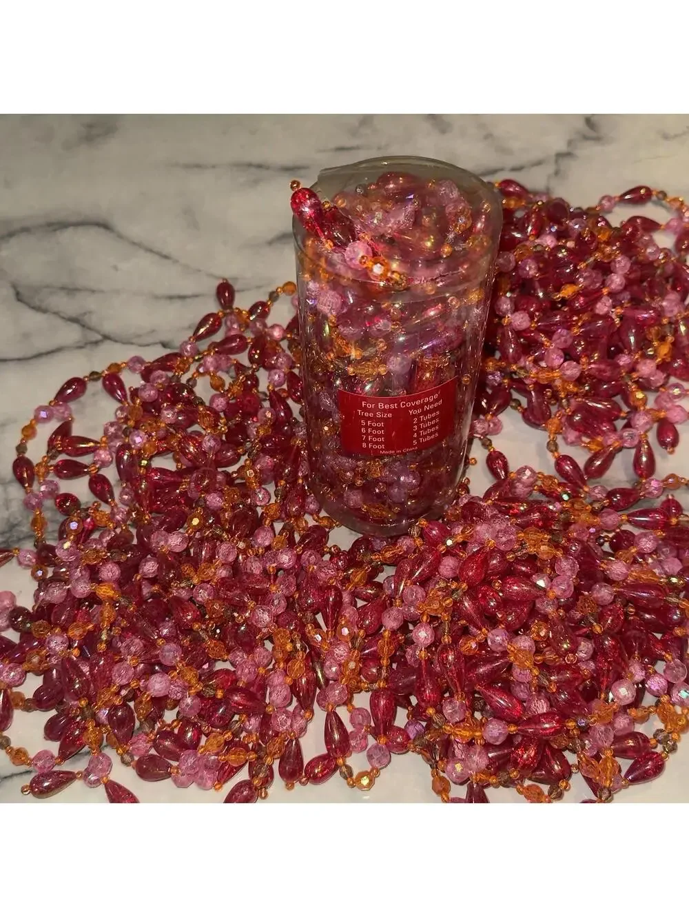 4x 20 Feet Of Lord & Taylor Beaded‎ Garland Strand Pink Orange Boho Chic 7' Tree